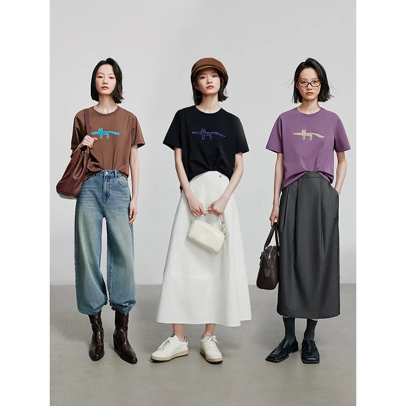 TOYOUTH Women Short Sleeve T shirt 2025 Spring New Tops 8521035