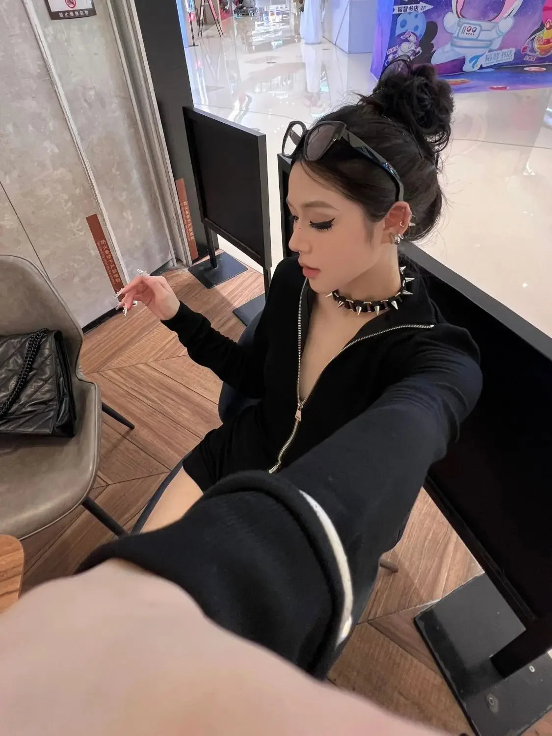 2024 Harajuku Designer Black Jumpsuits Y2k Aesthetic Bodycon Simple Fairy Zipper Tshirt Women Slim Fit Streetwear T Shirt Spring