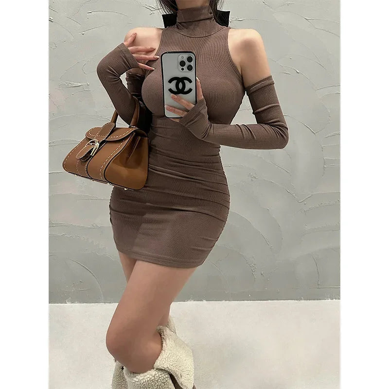 Spring Sexy High Collar Dress Spicy Sweet Tight Pure Desire Style Halter Wrap Hip Dress Women
