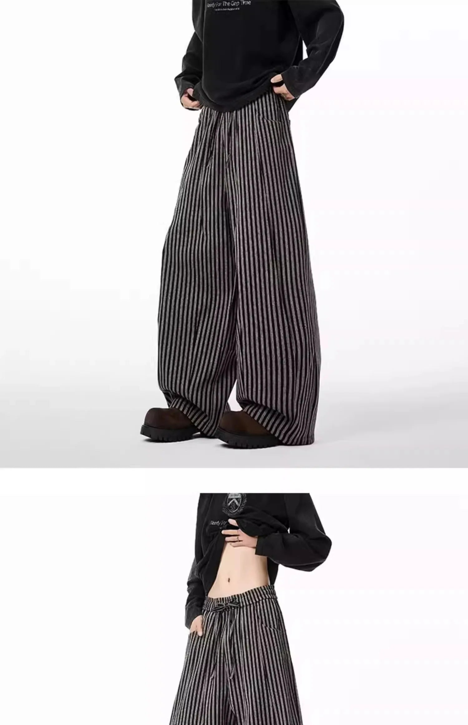 Women's Black Gothic Striped Long Pants Baggy Sweatpants Harajuku Y2k Emo Vintage Oversize Trousers Japanese 2000s Style Clothes