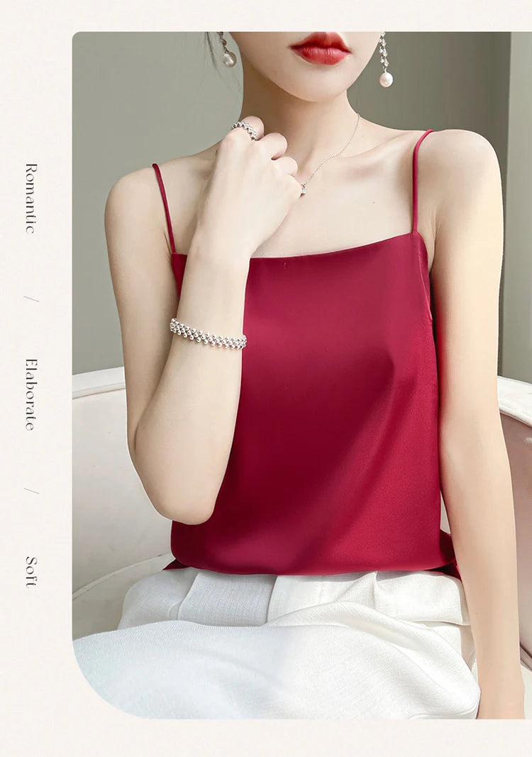 Women' Summer Sling One Line Collar Camis Cool Comfort Silk Suspender Sexy Suspender Top New Undershirt Fashion Thin Style Sling