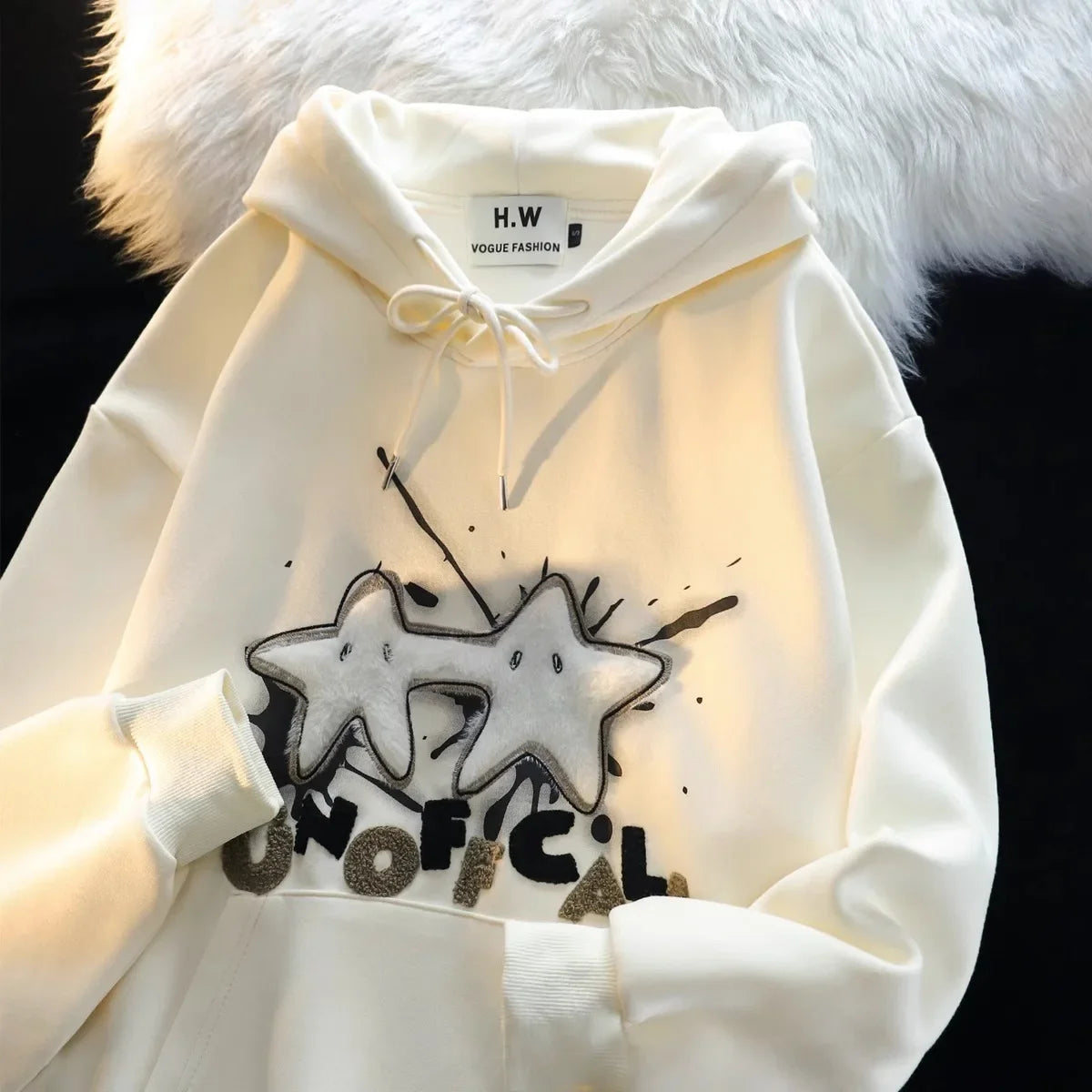 American Style Street Flocking Star Hooded Sweatshirt For Men Women Couple Loose Fit Oversize Spring Autumn Thin Jacket