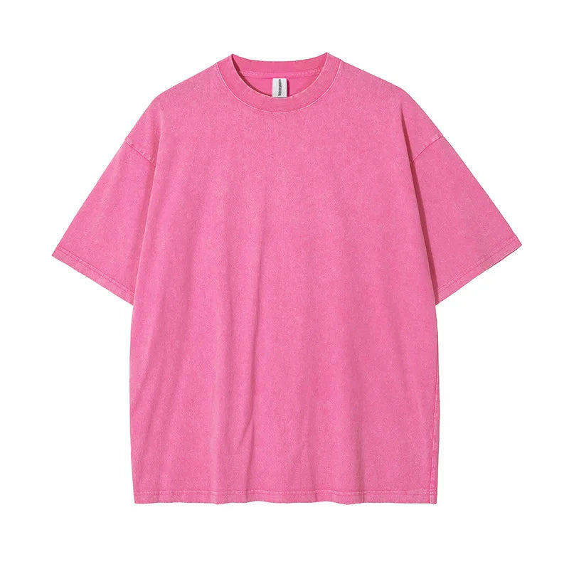 T-shirt for Men Cotton Loose O-Neck Solid Color Men's Casual Vintage Short Sleeve Tees Tops Hip Hop Streetwear Washed Tshirts