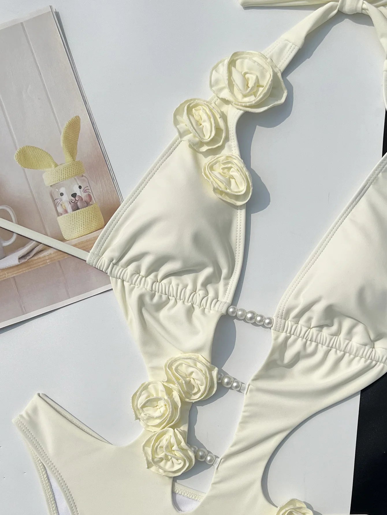 2025 New 3D Flowers One Piece Swimsuit Women Solid Sexy Hollow Out Swimwear Summer Beachwear Bathing Suit Bodysuit