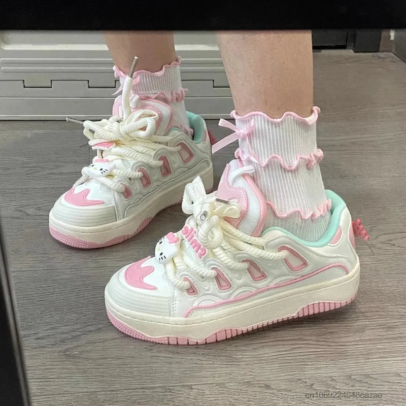 Sanrio Hello Kitty Luxury Design Plate Shoes Y2k Girl Cartoon Korean Style Aesthetic Cute Shoes Women Fashion Casual Sneakers