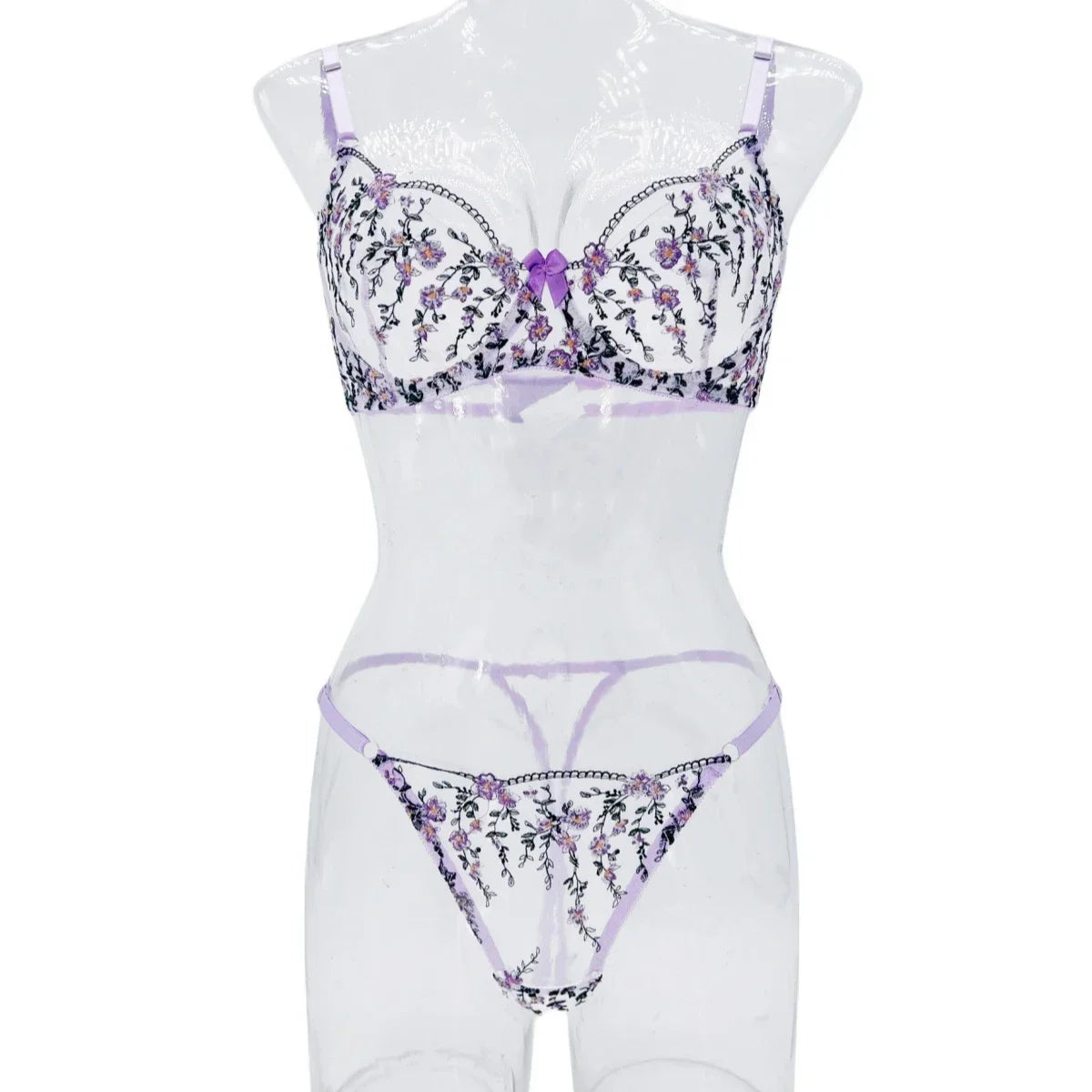 Sexy Women Lingeries Embroidery Floral Underwear Transparent Lace Short Low-waist Kits Sweet Delicate Fairy Bra Bra & Brief Sets