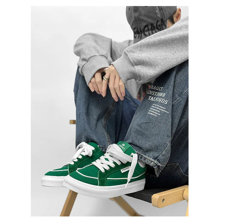 Men's Casual Canvas Shoes Spring Trendy Sports Leisure Skateboarding Shoes Student Low Top Flat Laced Breathable Sneakers