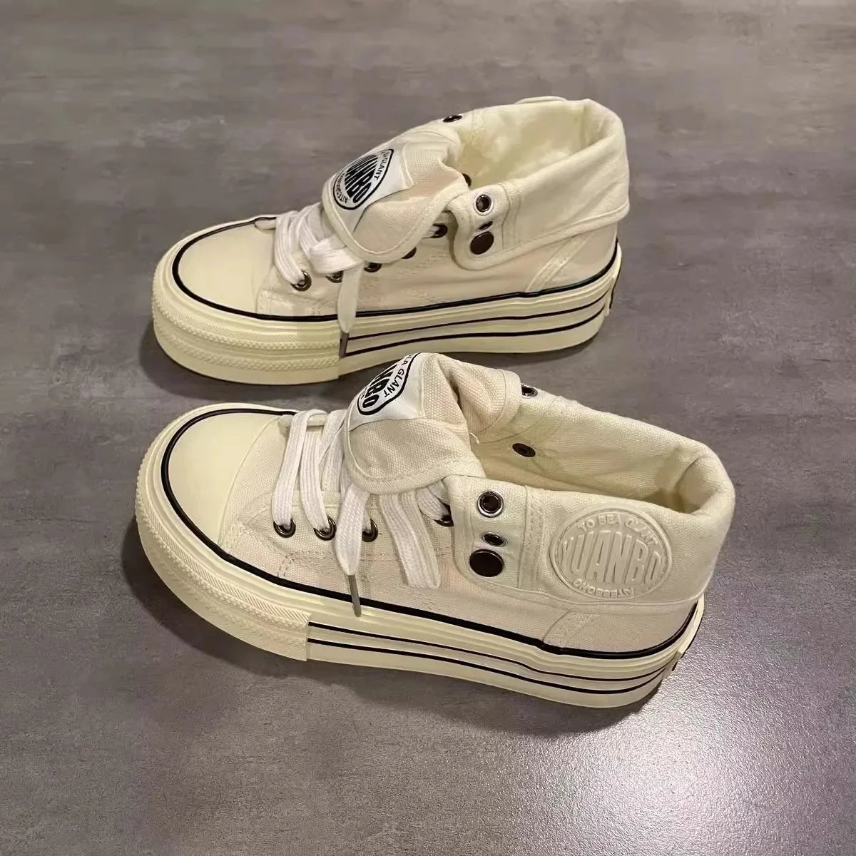 Women's High Top Thick Bottom Canvas Shoes Spring New Style Student Retro Heightening Casual Board Shoes Rubber Outsole