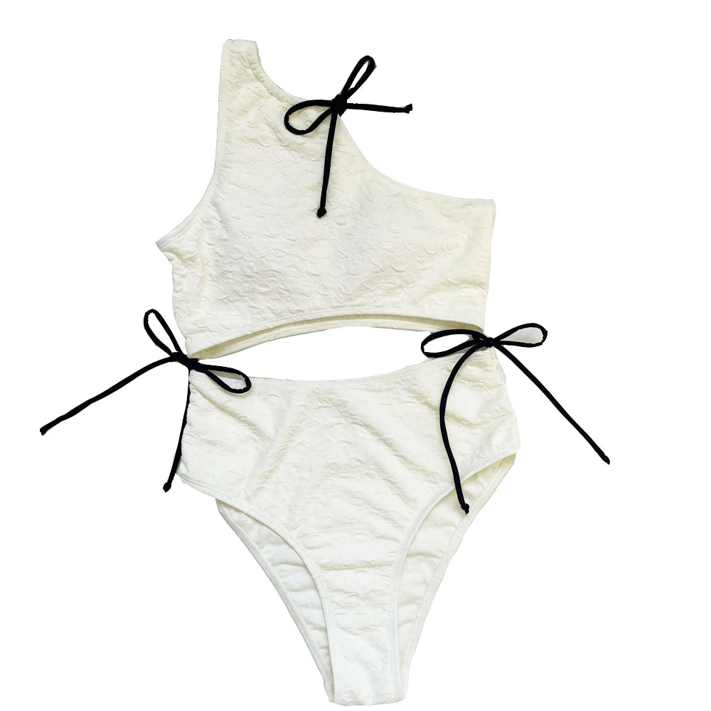 Sexy White High Waist Swimwear String Lace Up Bikinis Sets Woman 2025 Asymmetric Neck Swimsuits Bathing Suit Bikini Mujer Bather