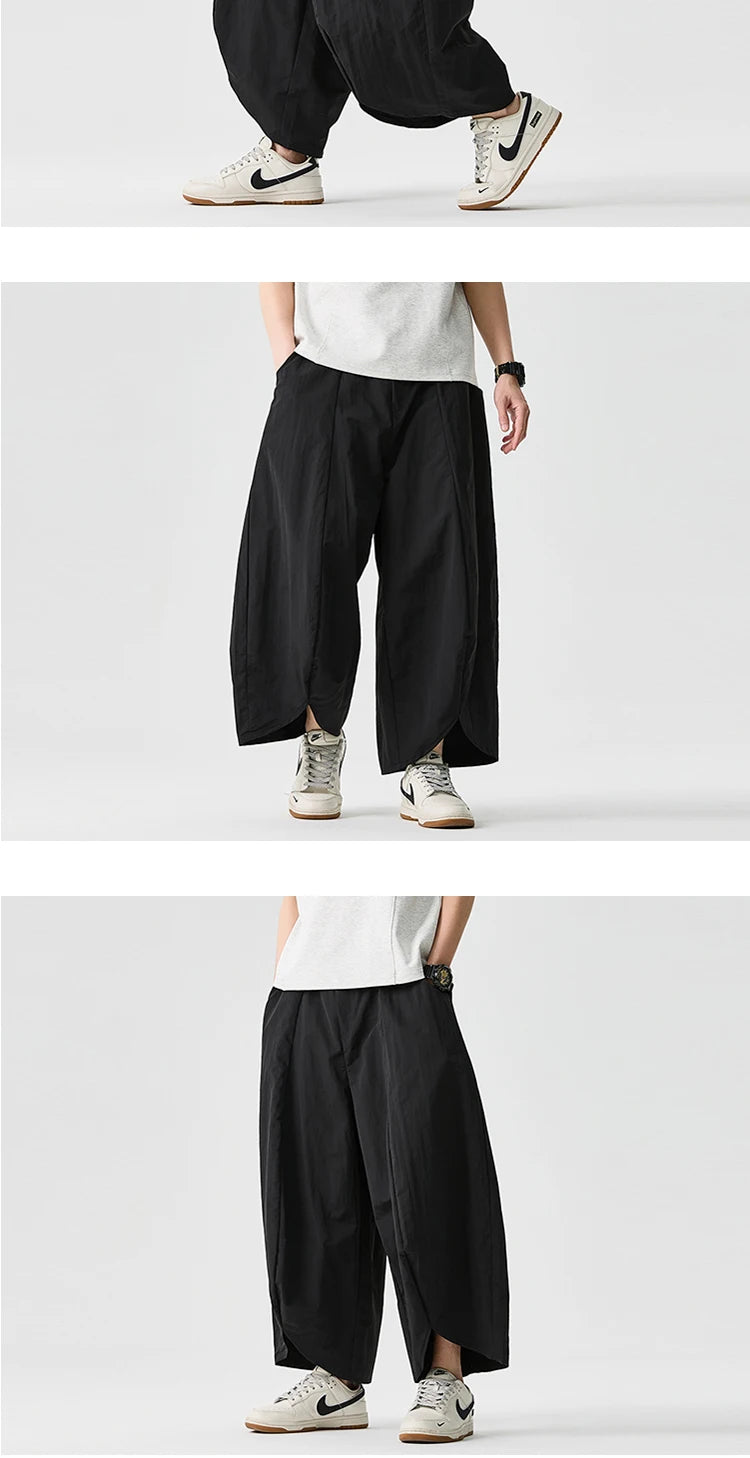 Men Wide Leg Pants Summer Light Thin Solid Casual Harun Pants Elastic Waistband Loose Oversize Lantern trousers Men Clothing