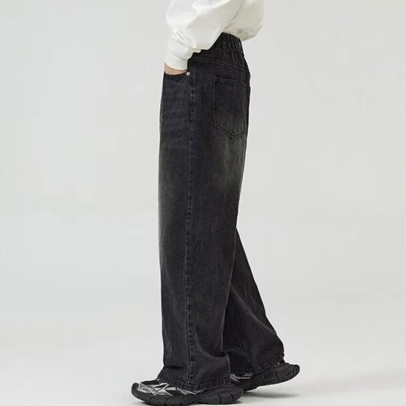 Male Classic America Hip Hop Rap Jeans Wide Leg Youth Popular Jeans Men Straight Leg Retro Loose Trousers Oversized Denim Pants