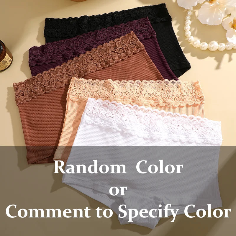 3Pcs Women's Cotton Lace Panties Boxers Seamless Boxer Underwear Female Solid Color Briefs Cozy Lingerie Intimate Underpant S-XL