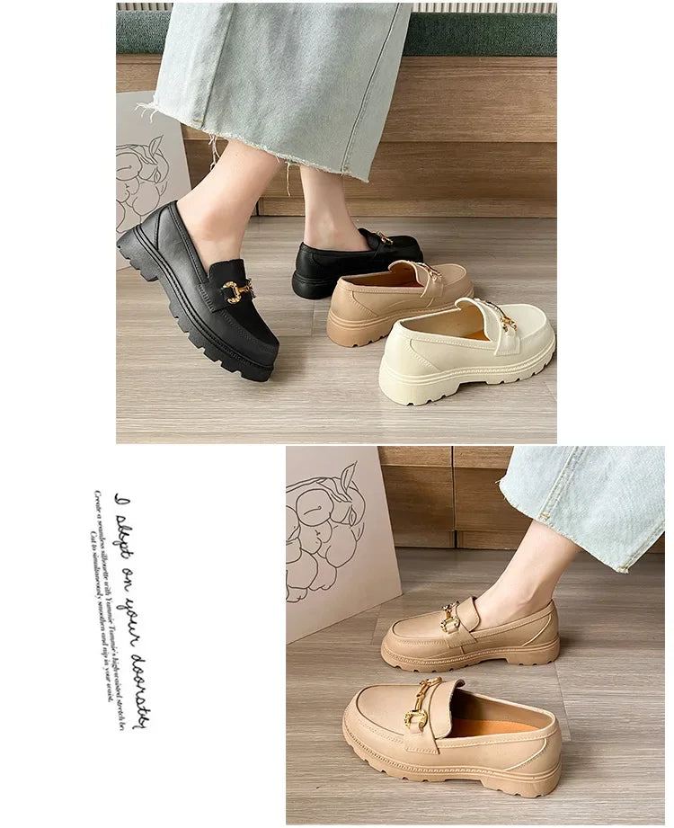 New Lefu Slippers Summer Spring Women's Home Anti-slip Vintage British Style Net Red Vintage Small Golden Buckle Head Shoes