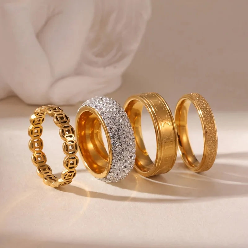 316L Stainless Steel Ring Set For Women 2025 New Trendy Luxury Zircon Finger Jewelry Accessory