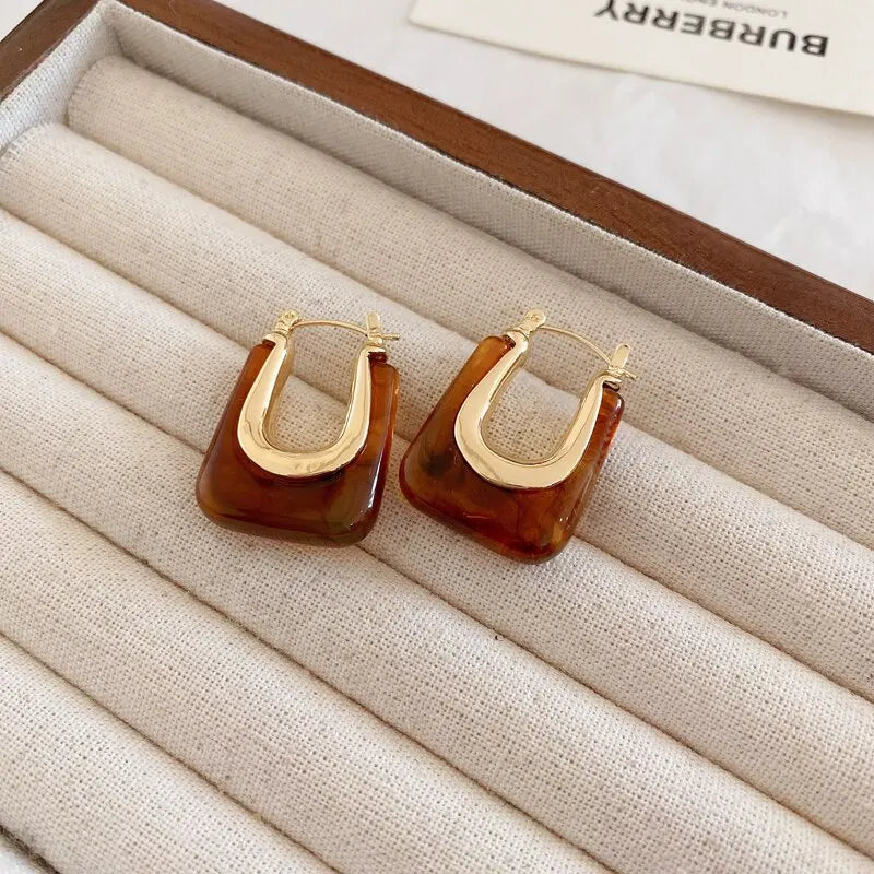Green Pink Transparent Resin Earrings For Women Girls Geometric Irregular Stud Earrings 2023 New Trendy Ear Jewelry for Party