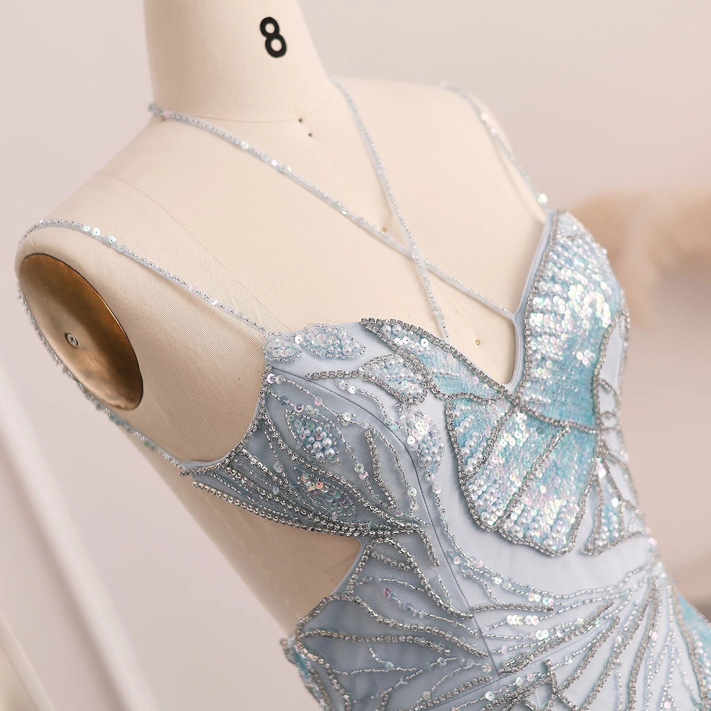 Sharon Said Luxury Mermaid Pink Evening Dresses with Feathers Scarf Straps Dubai Women Blue Wedding Prom Gowns SS478 Customized