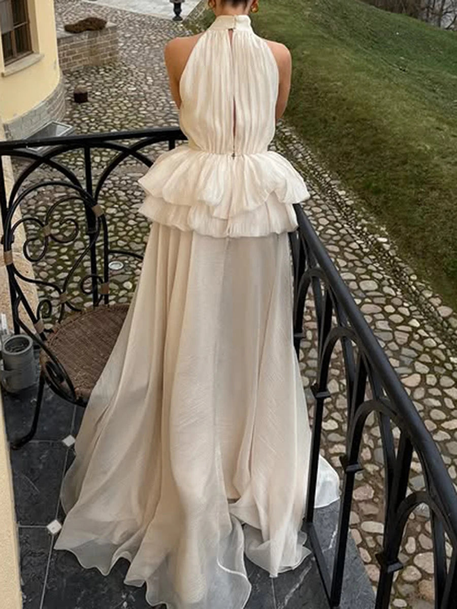 TWOTWINSTYLE Solid Slimming Long Dresses For Women O Neck Sleeveless High Waist Temperament Dress Female Fashion Style Clothes