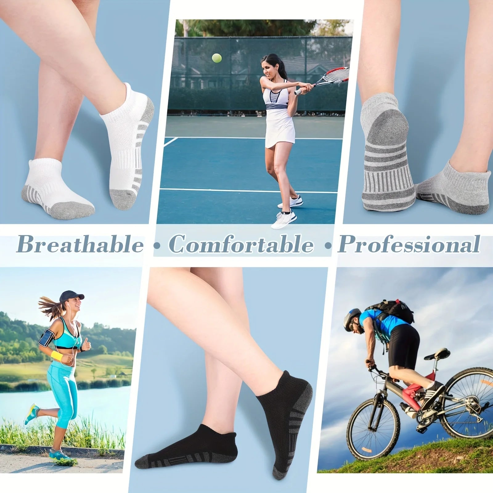 12 Pairs Men's Mesh Breathable Sports Ear Lifting Socks All Season Solid Color Low Cut Casual Mens Short Tube Socks