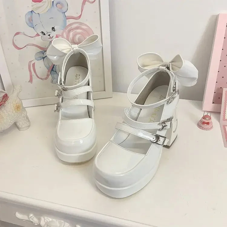 Mary's Spring New Women's Fashionable Thick Heel Bow Hollow Out Line Toe Flats Summer Season Flat Heel Women's Shoes