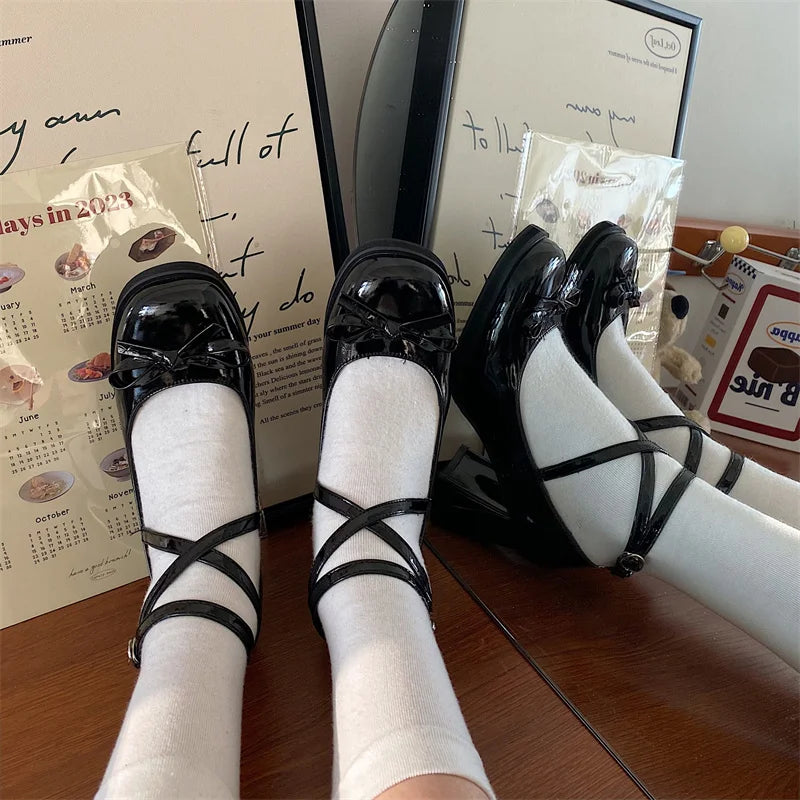 Red Mary Jane Women Pumps Thick High Heels Shoes Female Lolita Square Toe Shoes Spring Fashion Party Leather Woman Shoes New