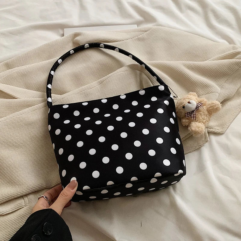1pcs pure color polka dot shoulder bag fashion armpit bag bucket bag comes with pendant