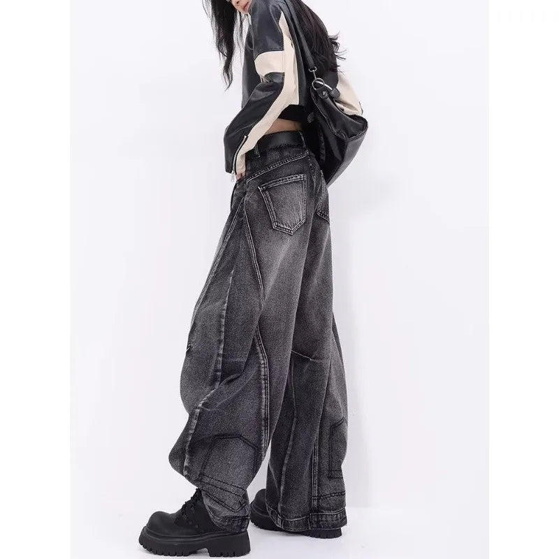 Design-sensual Wide-leg Jeans for Women in Spring and Autumn New Style High Waist Loose and Slimming Floor Baggy Women's