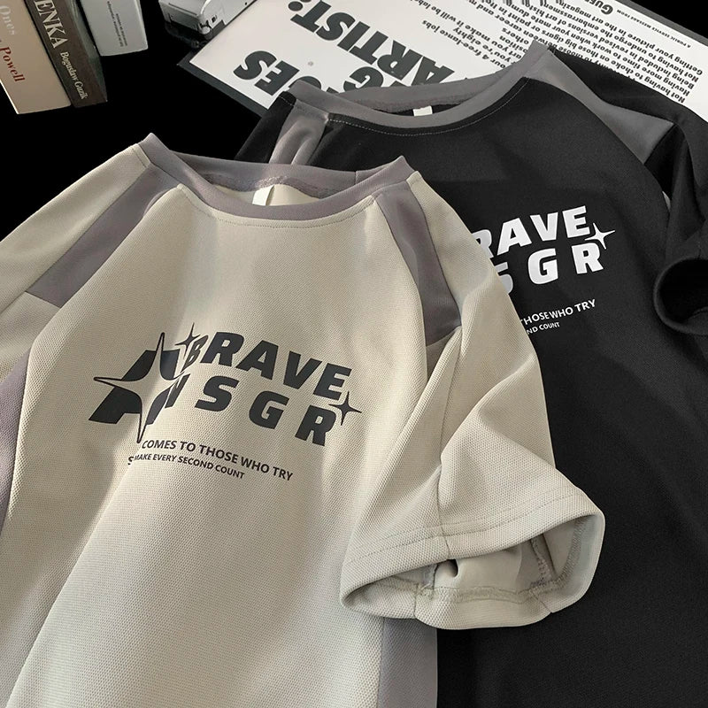 Mens Hipster Contrast Color T Shirt Oversized Vintage Racing Short Sleeve Tshirts Unisex Graphic Jersey Printed Casual Tee Shirt