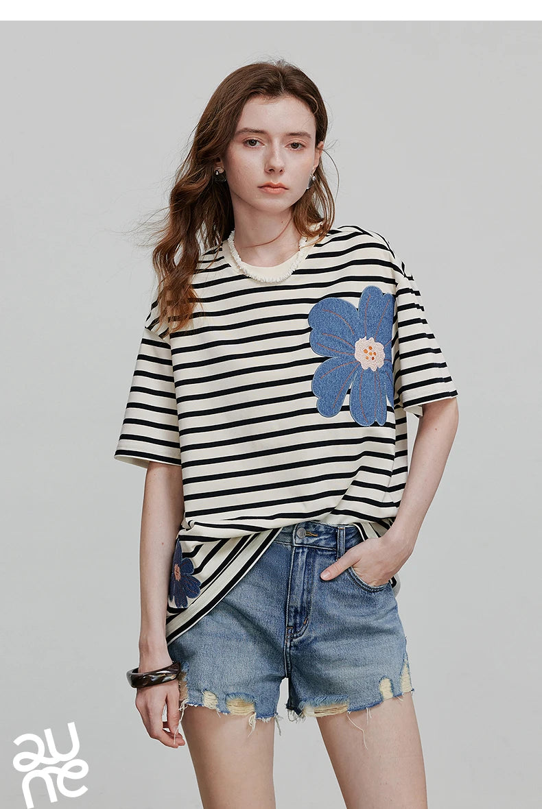 TOYOUTH Women Short Sleeve T shirt 2025 Spring New Tops 8521034