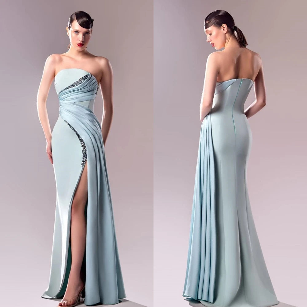Customized Jiayigong  Classic Modern Style Formal Evening Strapless A-line Beading Pleats Bespoke Occasion Dresses
