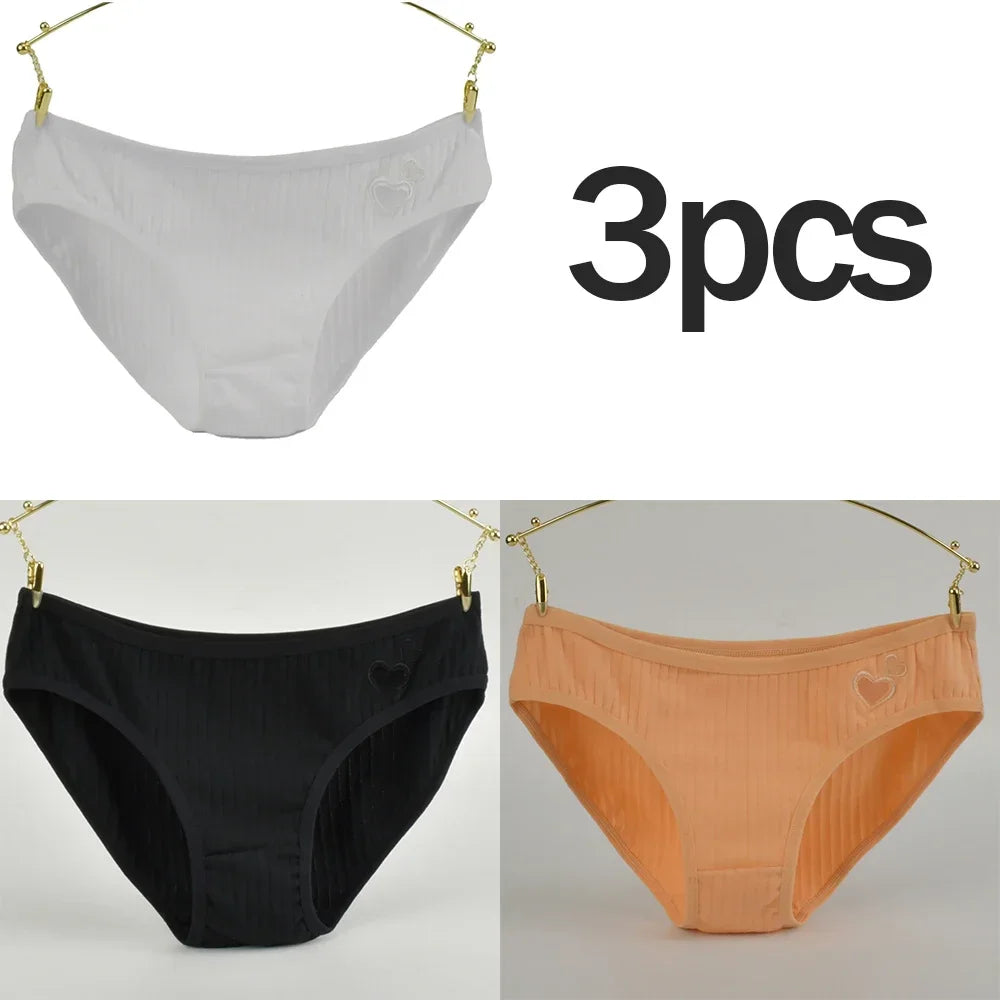 3Pcs Women's Cotton Briefs Underwear Hollow Heart Panties Woman Soft Breathable Female Panties Intimate Lingerie Underpants New