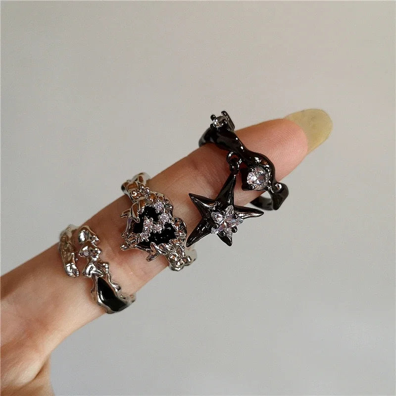 Vintage Goth Thorny Rose Couple Rings For Men Women Charm Irregularity Opening Stainless Steel Punk Finger Ring Jewelry Y2k Gift