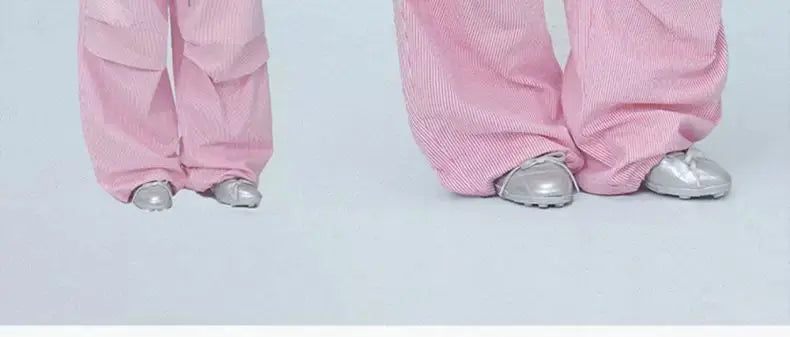 Pink Camo Cargo Pants with Stripes High Waist Streetwear for Women Hip Hop Jogger Pants Trendy Activewear cargo pants women