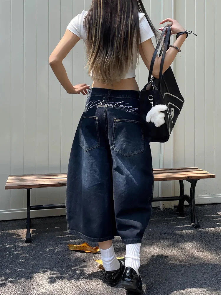 Loose High Waist Wide Leg Seven-Foot American Vibe Jeans Women's Summer New Sle Slimming Loose Fit Casual High Street Jeans