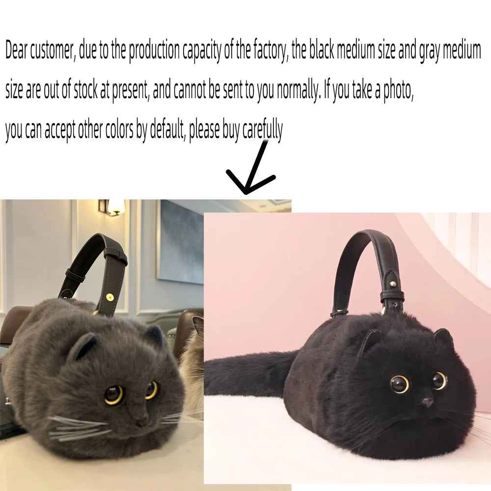 One Shoulder Bag Female Design Small Man Messenger Bag Versatile Hand Made Autumn and Winter Plush Cute Cat Bag