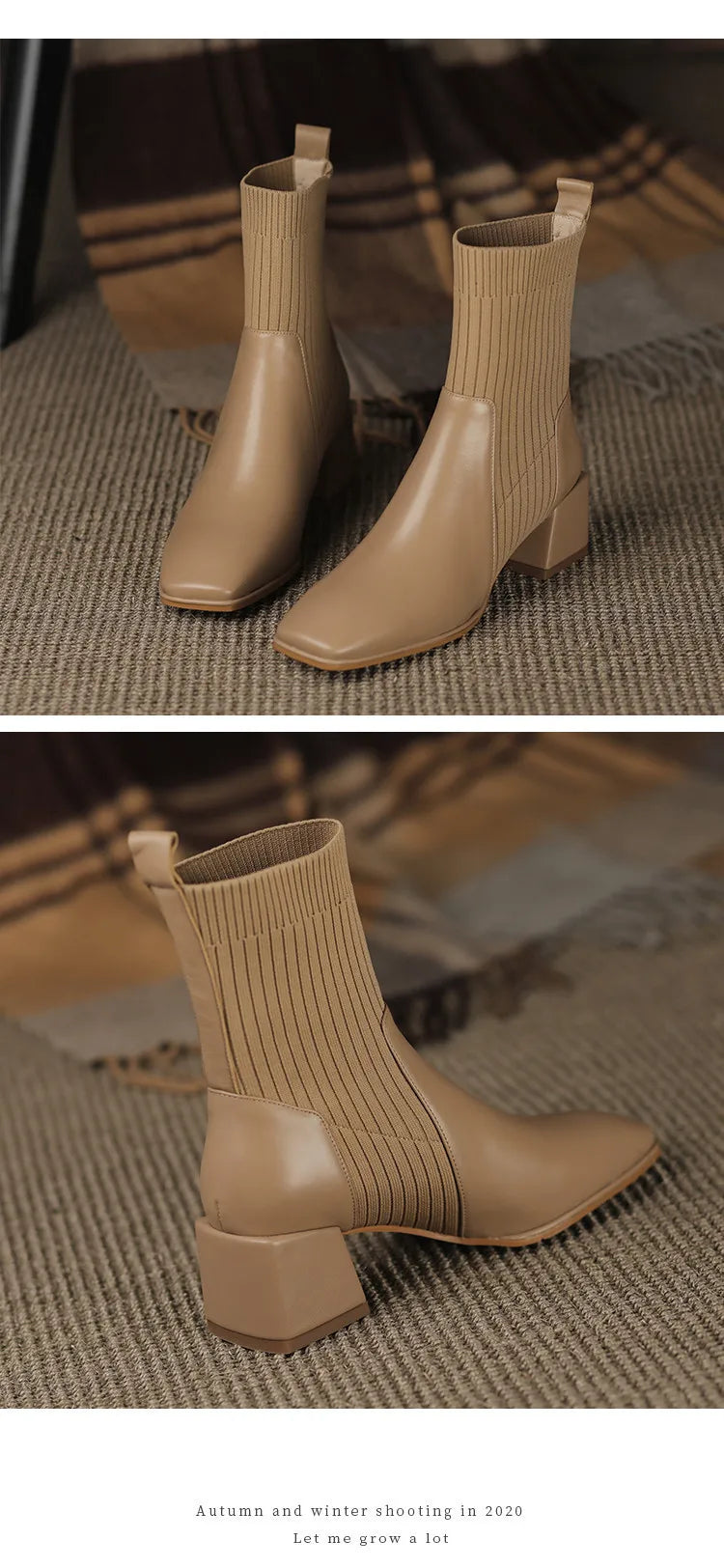 2023 Autumn Winter New Ankle Socks Shoes Women Fashion Large Size 43 Knitted Short Boots Women Slip on High Heels Botas De Mujer