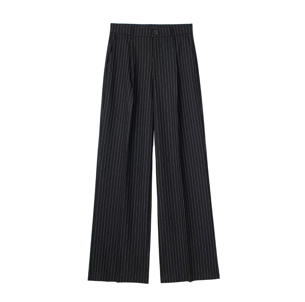 TRAF Women's Formal Pants Office Wear Women Striped Grey Black Pants Woman High Waist Baggy Suit Pants Casual Wide Leg Trousers