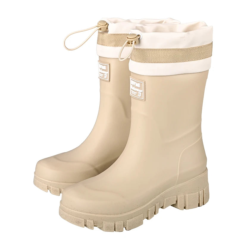 Japanese Sle High Tube Dstring Rain Boots Thi Bot Waterproof ort Tube Rain Boots for Rainy Days Outdoor Wear Elas...