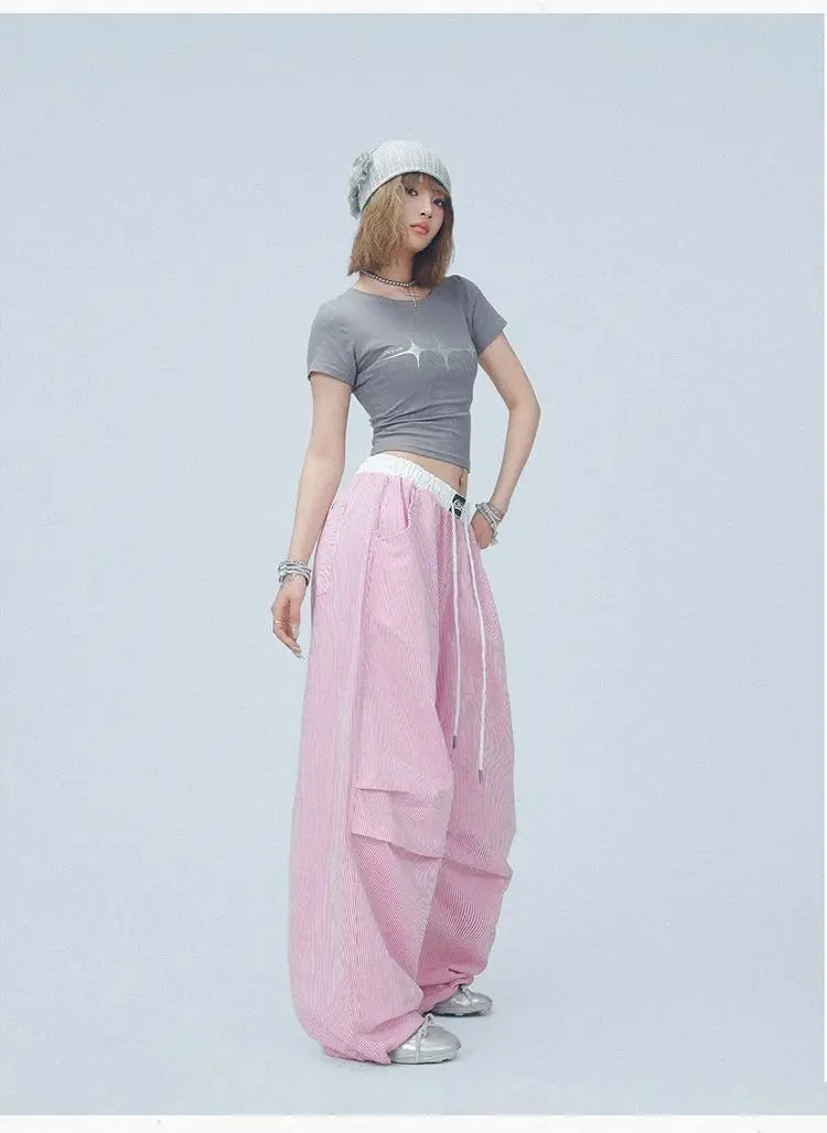 Pink Camo Cargo Pants with Stripes High Waist Streetwear for Women Hip Hop Jogger Pants Trendy Activewear cargo pants women