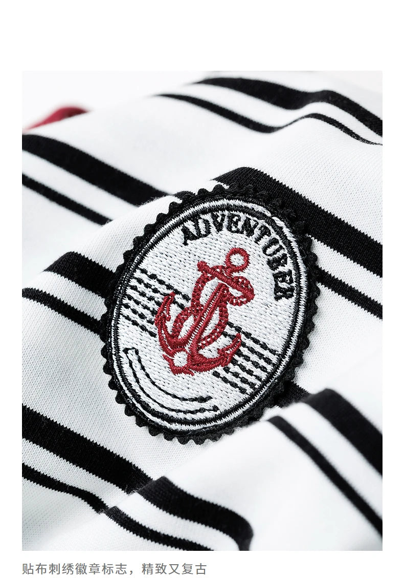 TOYOUTH Women Striped Short Sleeved T-shirt 2024 Summer New Academy Style Round Neck Top