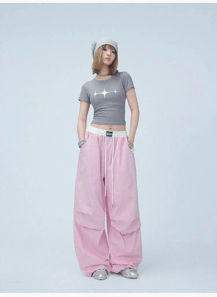 Pink Camo Cargo Pants with Stripes High Waist Streetwear for Women Hip Hop Jogger Pants Trendy Activewear cargo pants women