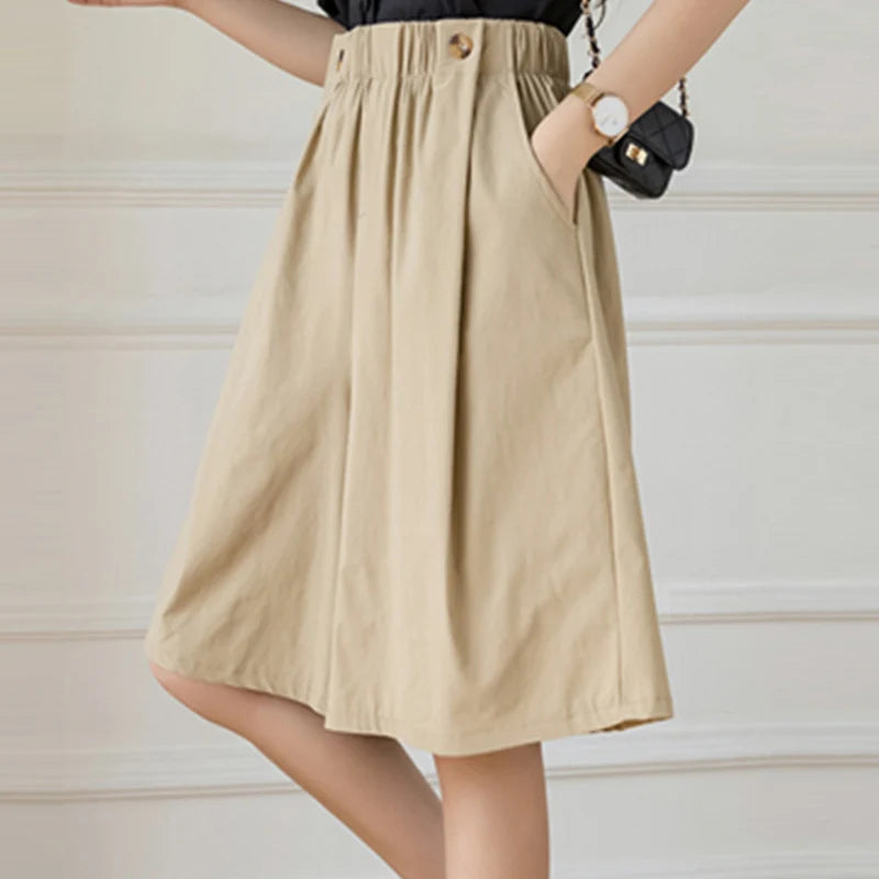 ZANZEA Women Shorts Fashion High Waist Wide Leg Pants 2025 Summer Elastic Waist Pantalons Casual Solid Pockets Vintage Shorts