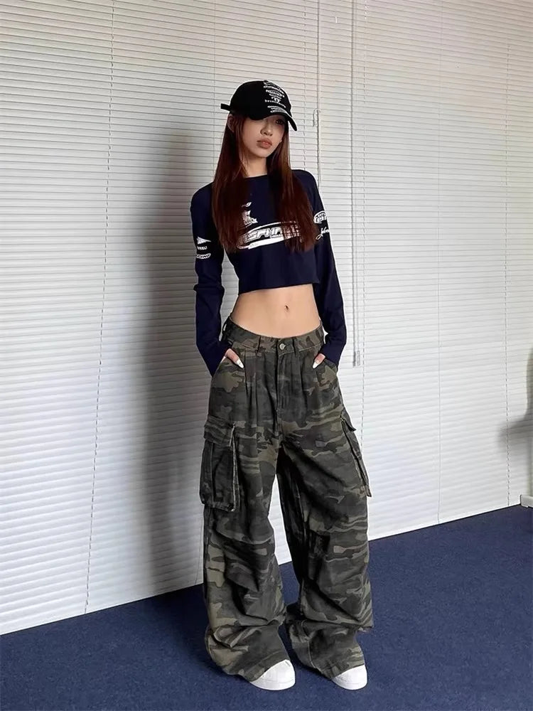Summer Women's Camouflage Unisex Loose Capris Street Style Cargo Shorts Young Girl Casual Bottom Female Calf-length Pants