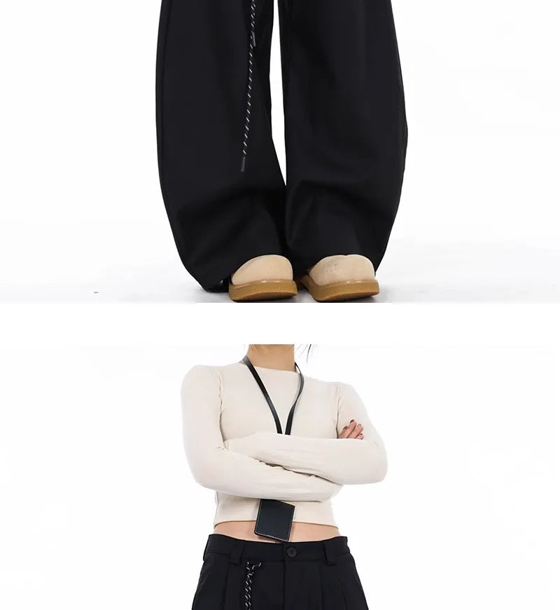 High Waist Women Suit Pants Straight Office Ladies Korean Fashion Trousers Casual Button Loose Female Black Pants New 2025