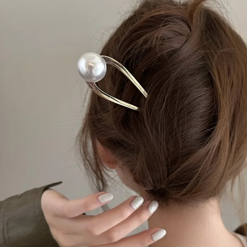 New Pearl Hairpins Korean U-shaped Metal Shell Hair Clip Pins Women Girls Hair Sticks Bun Maker Hair Styling Accessories Gifts