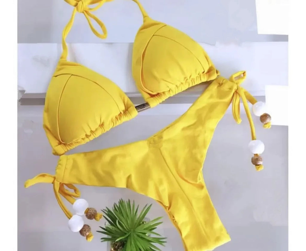 2024 sexy women bikini, brazilian triangle bikini, push-up swimsuit, metal chain beach bikini