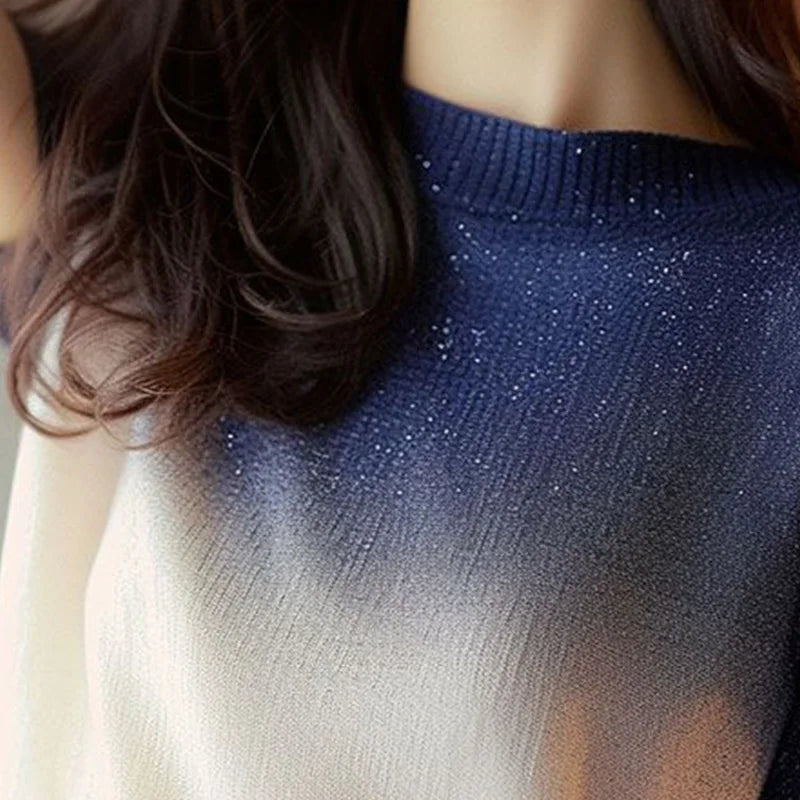 Women Clothes Summer Fashion Korean All-match Fashionable Appear Thin Ice Shreds Gradient Color Temperament Short Sleeve Tshirt