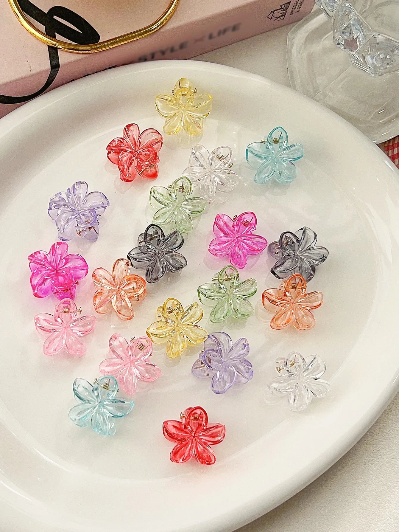 Mini Flower Hair Clips Pack for Women - Creaseless Styling Claw Clips for Bangs and Tiny Hair Styling