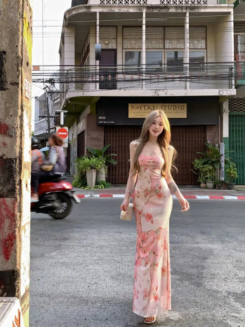 Summer Floral  Boho Dress Women Sleeveless Slim Fit Party Midi Dress  Mesh Patchwork Long Bodycon Elegant Beach Holiday Dress