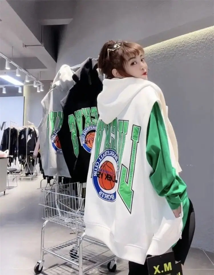 Oversized Hooded Sweatshirt Vest Female Hip Hop Streetwear Sleeveless Jacket 2023 New Cardigan Outerwear Korean Fashion Casual