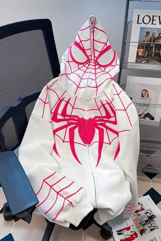 Autumn Winter Hip Hop Spiderman Hooded Sweatshirt Unisex Design Sensibility Niche Vibe Couple Jacket Cardigan